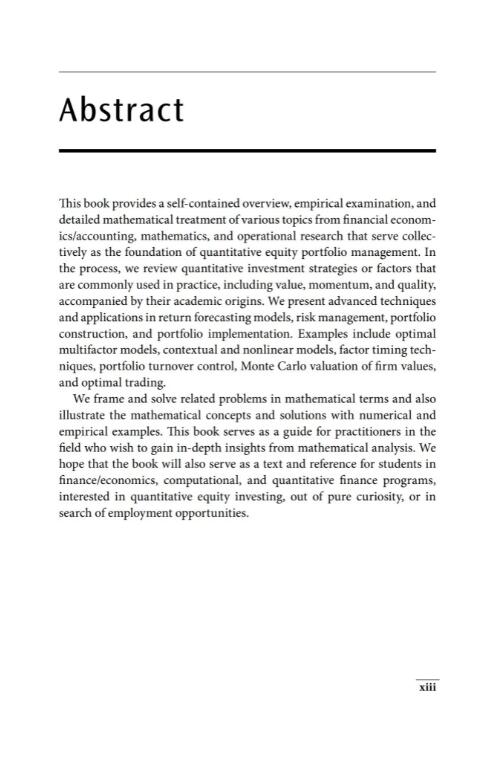 Quantitative Equity Portfolio Management：Modern Techniques and Applications.